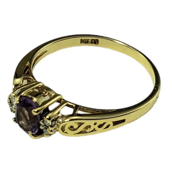 14 Karat Yellow Gold Amethyst and Diamond Ring Size 6.5  #16738 - Picture 3 of 8